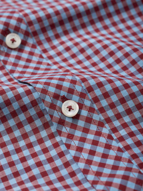 Men's Red Blue Cotton Shirt Fabric Close Up