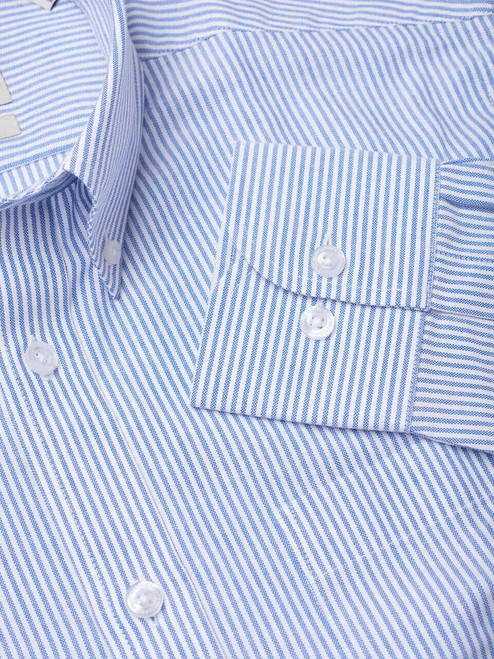 Men's Blue Stripe Long Sleeve Button Down Oxford Shirt | Peter Christian