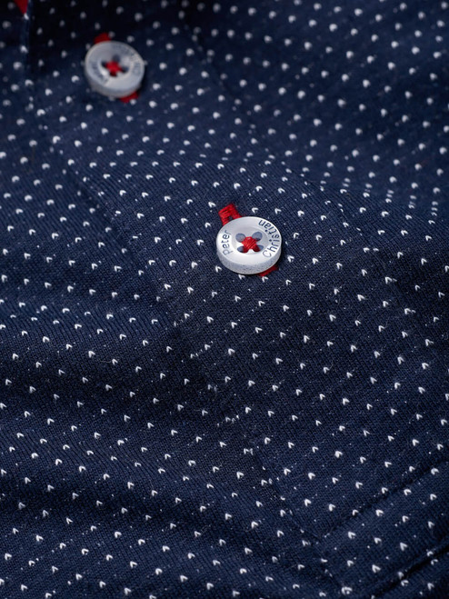 Men's Navy Dot Polo Shirt Fabric Close Up