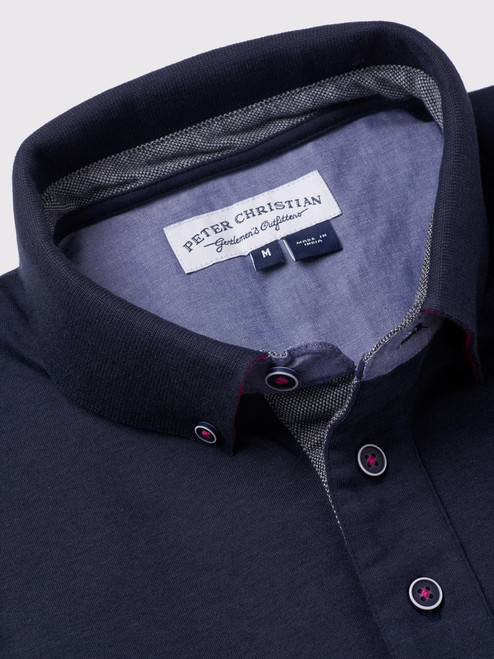 Men's Navy Cotton Polo Shirt Collar