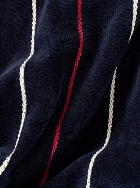 Men's Navy and Red Striped Velour Fabric Close Up