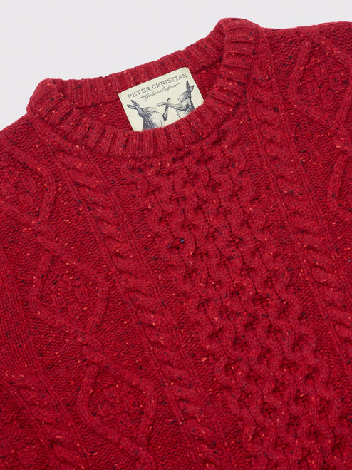 Men's Red Cable Knit Jumper Collar