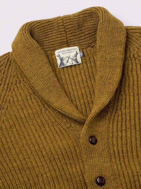 Men's Mustard Yellow Shawl Neck Cardigan Neck