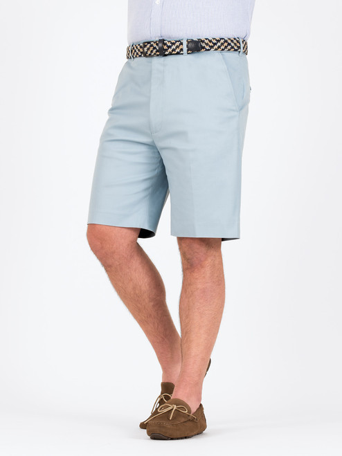 Sky Blue Cotton Stretch Flat Front Shorts