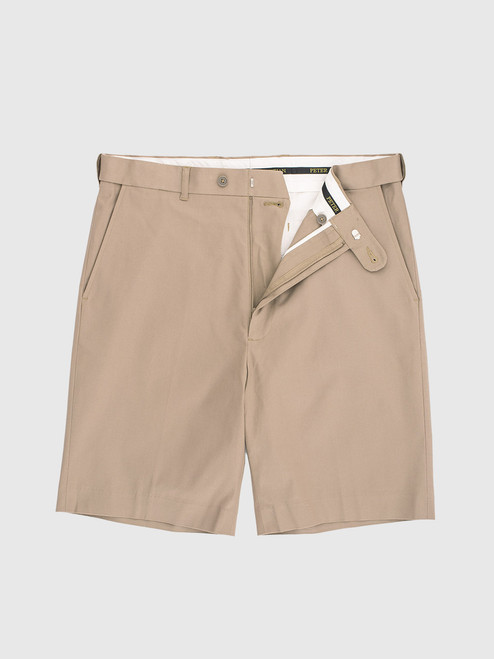 Sand Cotton Stretch Flat Front Shorts