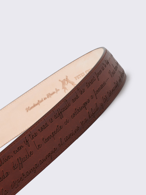 Handmade  Leather Script Belt Close Up