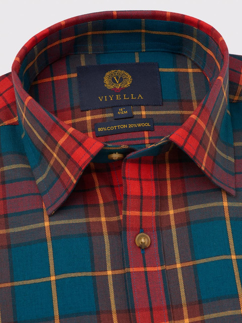 Men's Red Viyella Wool & Cotton Shirt Collar