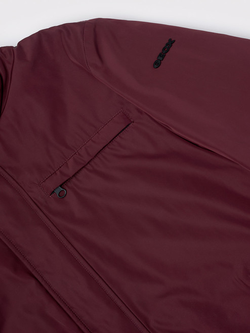 Burgundy Geox Respira Short Padded Jacket Zip detail