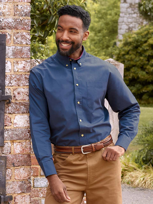 Navy Soft Cotton Twill Button Down Shirt