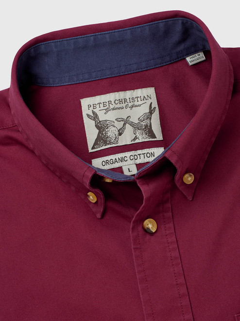Men's Burgundy Red Soft Twill Cotton Shirt Button Down Collar