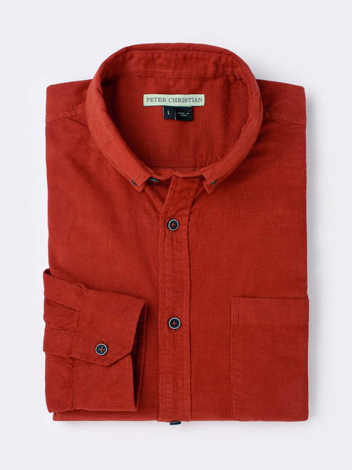 Men's Rust Orange Fine Cotton Corduroy Shirt