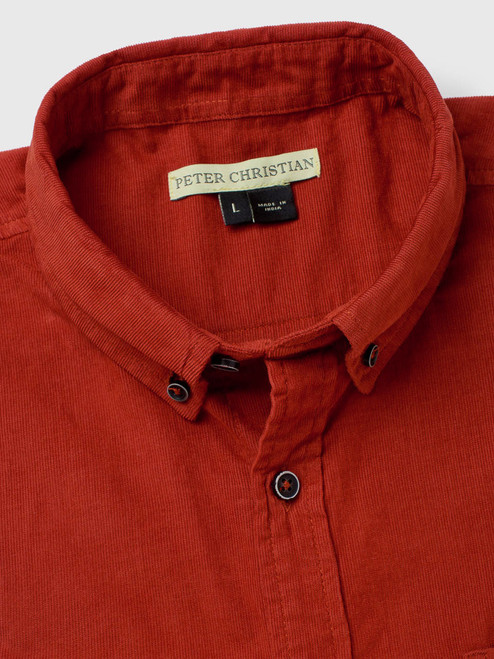 Men's Rust Orange Fine Cotton Corduroy Shirt Collar