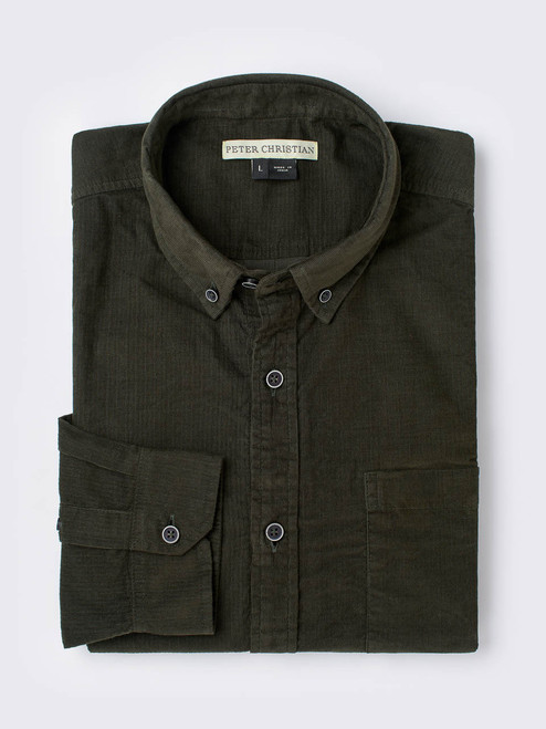 Men's Green Fine Cotton Corduroy Shirt