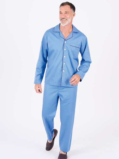 Men's Blue Cotton Twill Pyjamas on Model