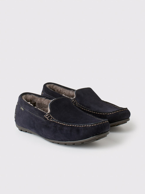 Loake Navy Shearling Suede Slipper