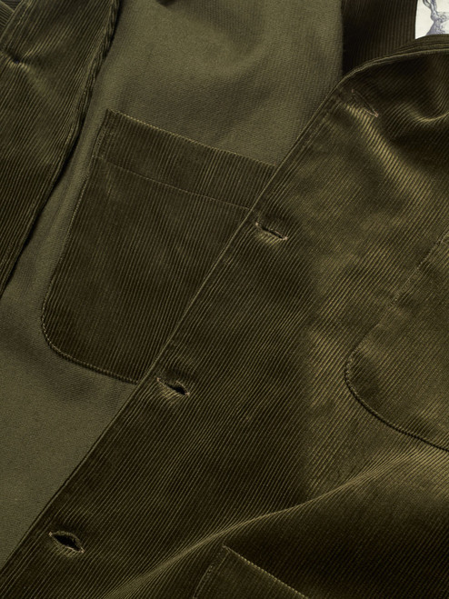 Men's Green Corduroy Chore Jacket on Model Inside Pocket