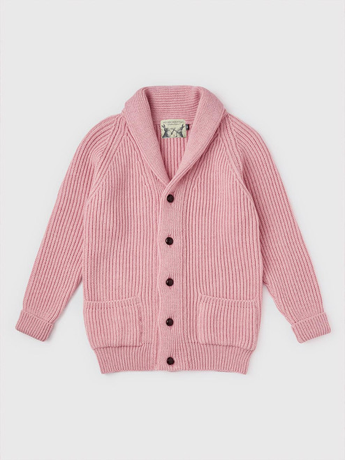 Men's Pink Knitted Wool Shawl Neck Cardigan