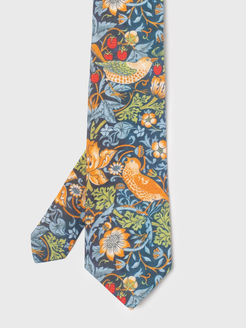 William Morris Pattern Navy Strawberry Thief Tie