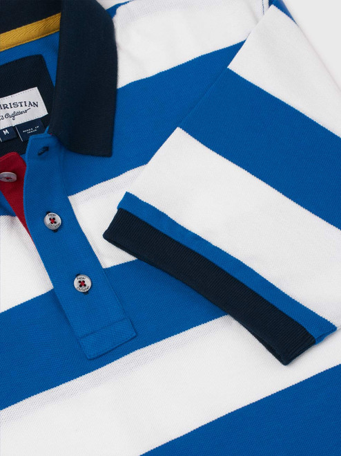 Blue Striped Piqué Cotton Polo Shirt Cuff