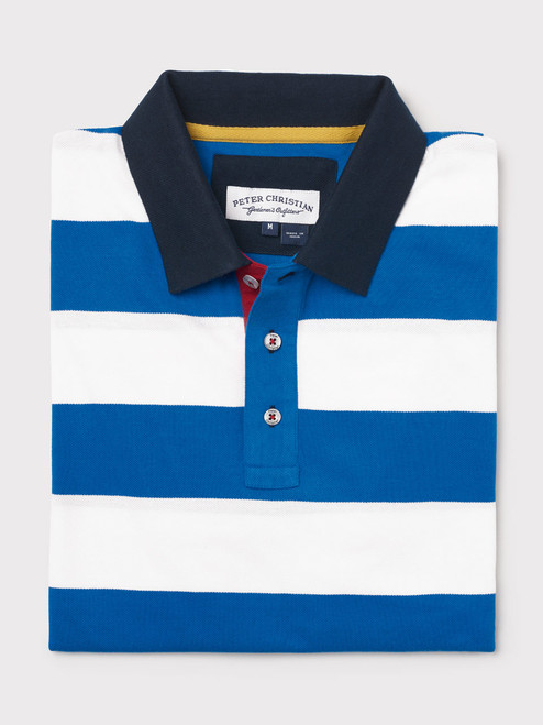 Men's Blue Stripe Piqué Cotton Polo Shirt | Peter Christian