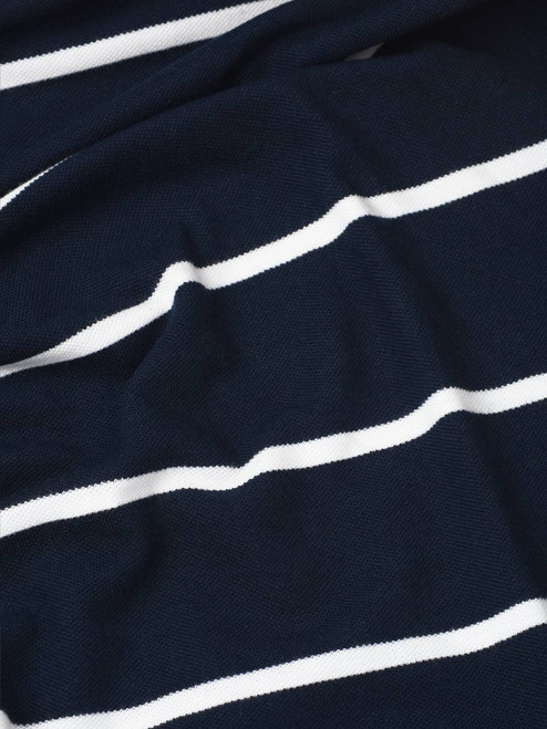 Men's Navy Blue Stripe Piqué Cotton Polo Shirt | Peter Christian