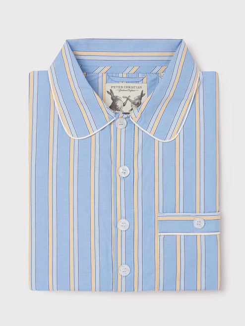 Men's Blue & Gold Striped Cotton Nightshirt