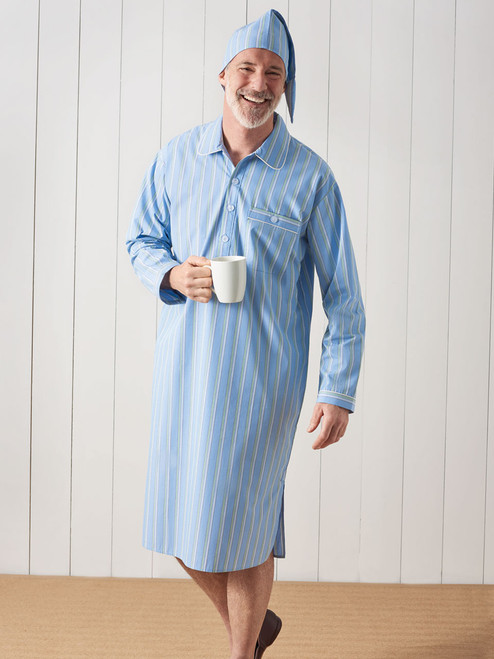 Mens sleeping hot sale gown and cap