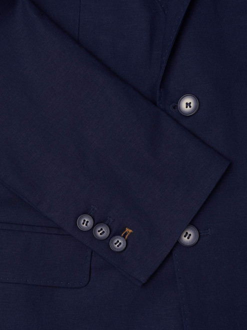 Working Button Cuff of Men's Navy Blue Linen and Cotton Suit Jacket