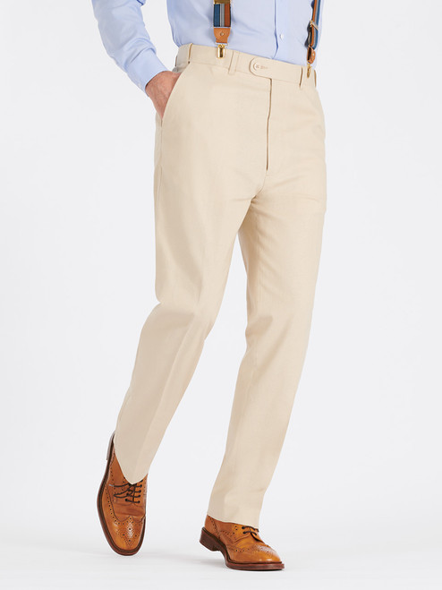 Men's Beige Linen and Cotton Suit Trousers