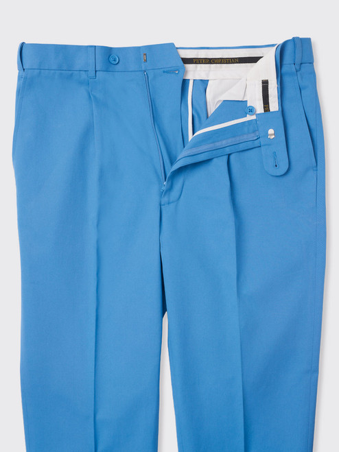 French Bearer Fly on Men's Blue Pleated Chino Trousers