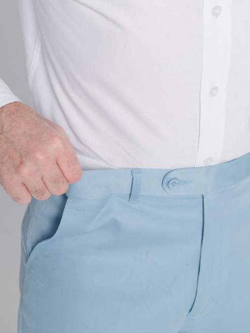 Men's Sky Blue  Finest Cotton & Silk Chino Trousers Expanding Waistband