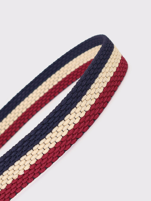 Men's Burgundy Striped Woven Elastic Belt Detail