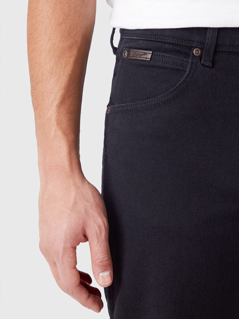 Black Wrangler Texas Authentic Straight Denim Jeans Side Pocket Details