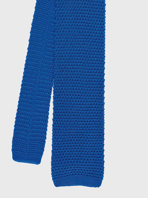 Knitted silk tie blue  front