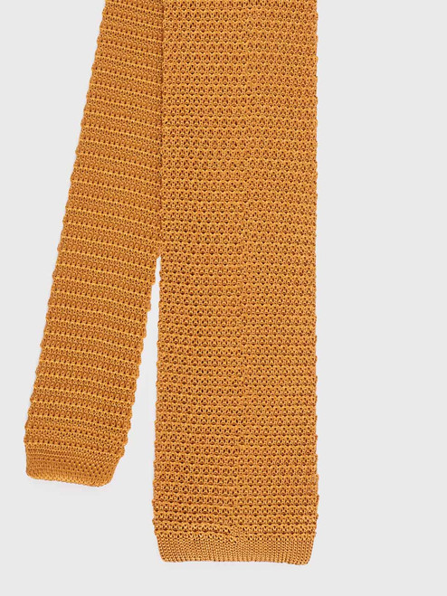 Knitted silk tie ochre front