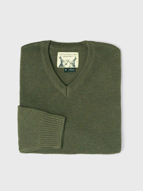 Men's Green Seawool V-Neck Pullover Folded