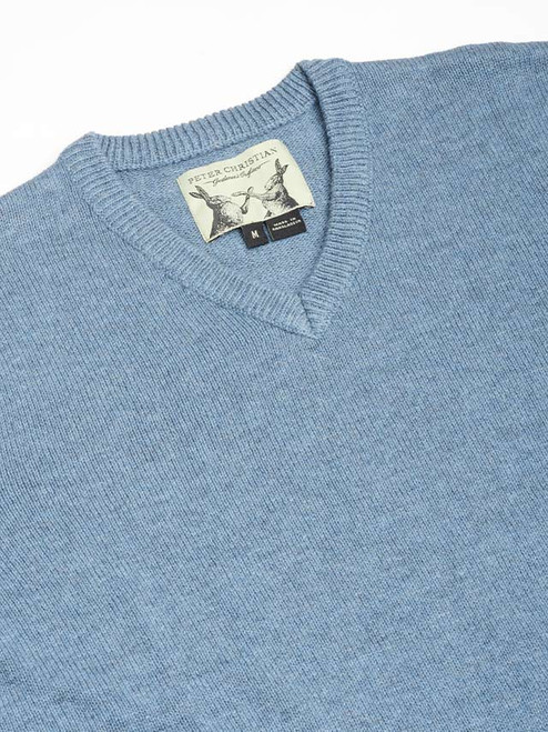 Men s Blue Seawool V Neck Sweater Peter Christian