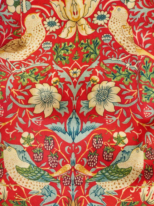 Red William Morris Strawberry Thief Cravat Pattern Close Up