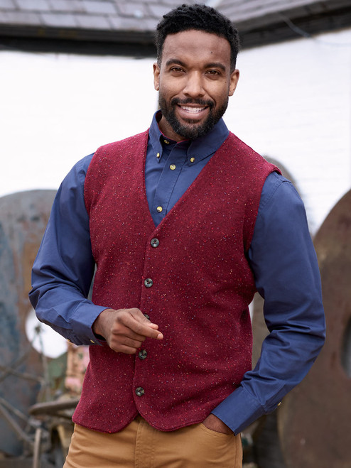 Men's Wine Red Donegal Knit Waistcoat | Peter Christian