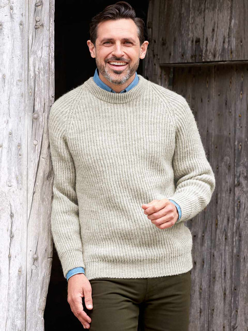 Stone Pure Wool Ribbed Fisherman Jumper