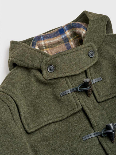 Men's Green Wool Duffle Coat Collar