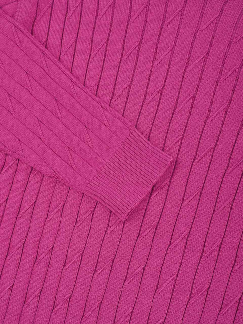 Magenta Pink Wide Ribbed Cotton Crew Neck Sweater Cuff Detail