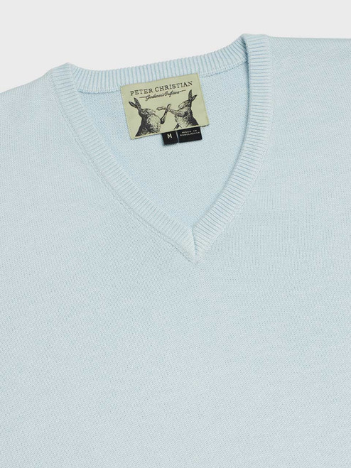 Men's Light Blue Coolmax® V Neck Sweater V Neck Details
