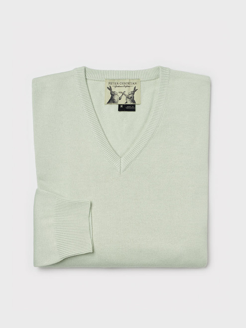 Men's Mint Green Coolmax® V Neck Sweater Folded