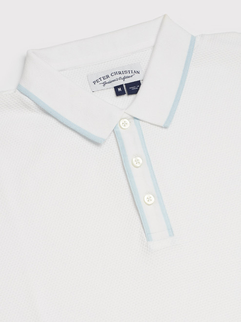 Men's White Textured Polo Shirt Collar