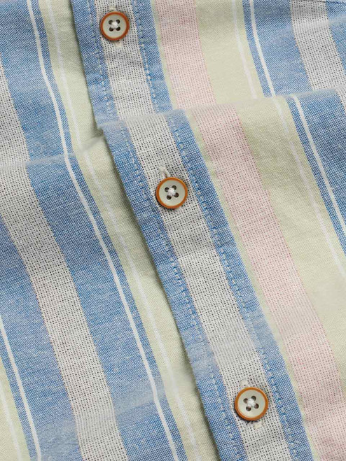 Men's Pink Stripe Linen & Cotton Short Sleeve Shirt  Fabric Close Up