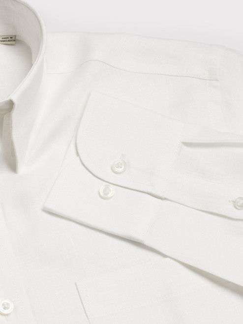 Men's White 100% Linen Long Sleeve Shirt Cuff