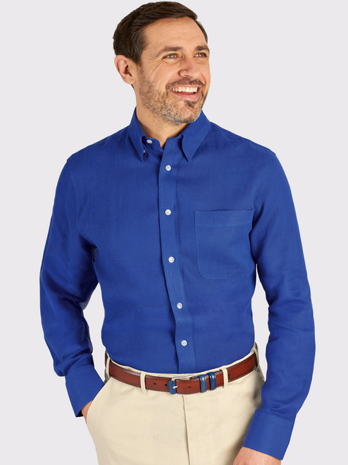 Blue 100% Linen Long Sleeve Shirt