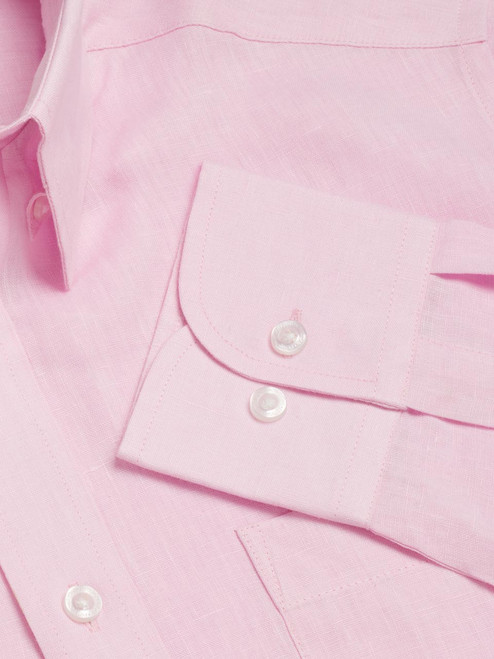 Men's Pink 100% Linen Long Sleeve Shirt Button Cuff