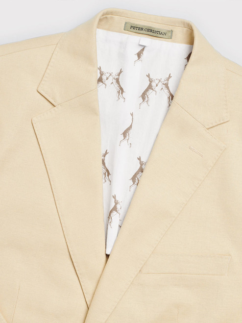 Stone Beige Linen and Cotton Suit Jacket Lapels